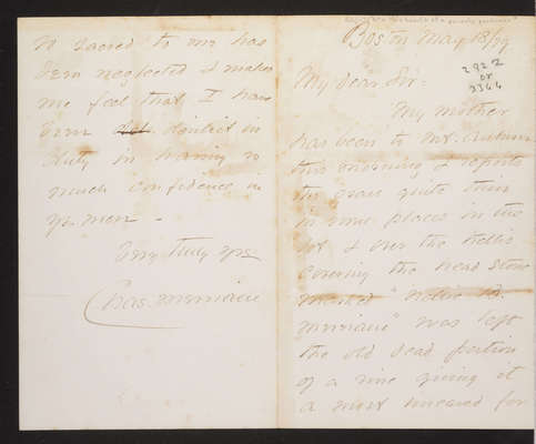 1879-05-18 Letter: Charles Merriam to [Lovering], "into the hands of a private gardener", 2014.020.003-006