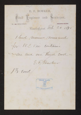 1880-02-20 Letter: E. F. Bowker to Superintendent, "a duty of an engineer", 2014.020.004-001