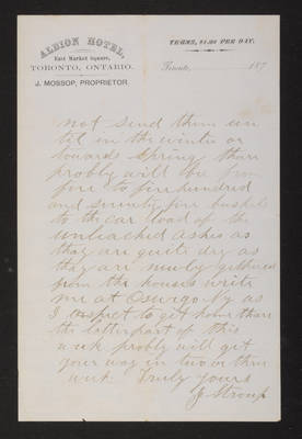1880-02-16 Letter: J. Stroup to J.W. Lovering, 1880 February 16, "Carloads of unleached ashes," 2014.020.004-002