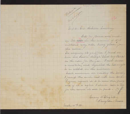 Letter: Mary A. Wright to Superintendent, 1886 