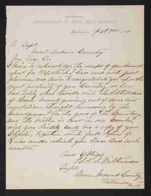 1888-02-03 Letter: Thos. S. Wilkinson, Superintendent of Green Mount Cemetery, to Superintendent, "Great prosperity and good results at Mt. Auburn," 2014.020.011-001