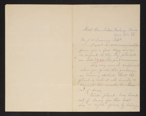 1888-11-26 Letter: J. E. Neale to J.W. Lovering, "Justifiable Ivy Complaint," 2014.020.011-018