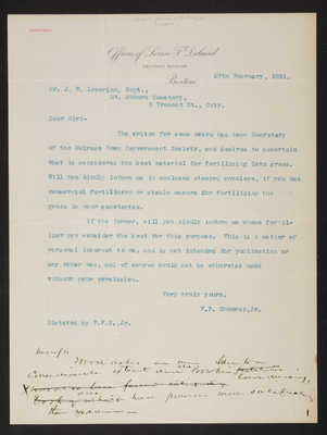 1891-02-27 Letter: F. P. Shumway, Jr. to J. W. Lovering, advice on fertilizers, 2014.020.014-005