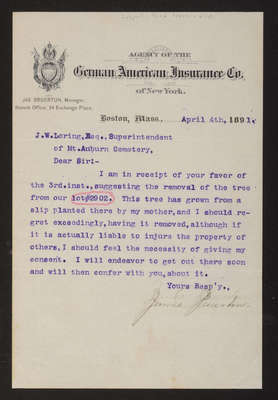 Letter: James Bruerton to J. W. Lovering, 1891 