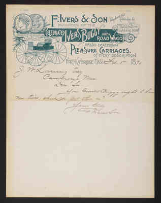 1890-02-05 Letter: F. H. Ivers & Son to J. W. Lovering, Lovering's Buggy, 2014.020.013-005