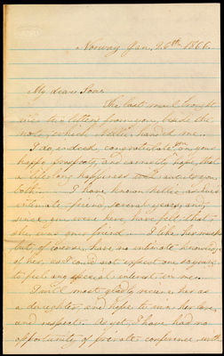From Evelena Mighels to her son Harry, January 26, 1866 page 1