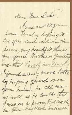 Letter from Cynthia Ruth to Mary Daggett Lake:  1930s