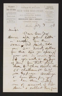 1878-07-09 Trustee Committee on Birds, Letter from George Holden, 1831.035.004A