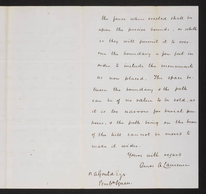 1858-07-03 Trustee Committee on Harvard College Lot, Letter from Amos Lawrence to A. Gould, 2021.004.011