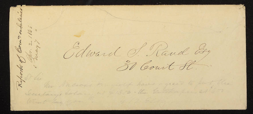 1866 Envelope for Trustee Committee Reports on Salaries, addressed to Edward Rand, 2021.004.069