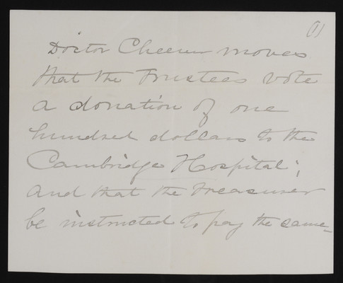1904 Cambridge Hospital memo, kept by Treasurer, 2021.021.031