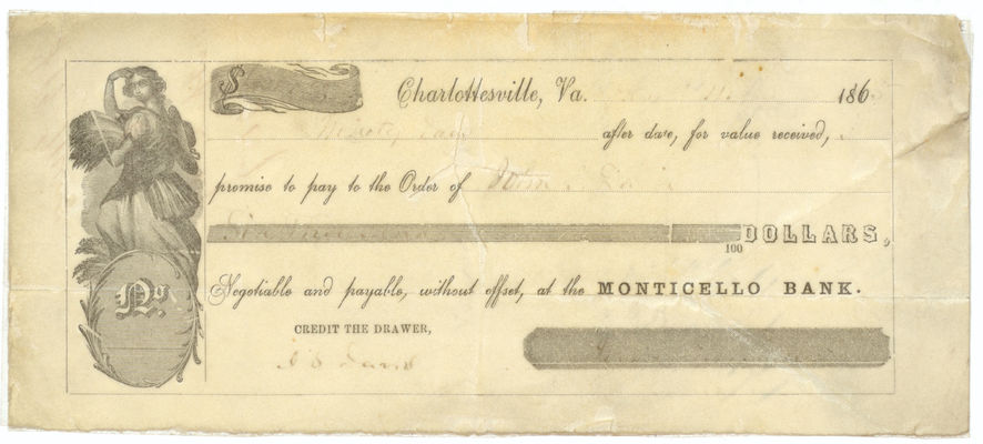 Check for Six Thousand Dollars, 1865