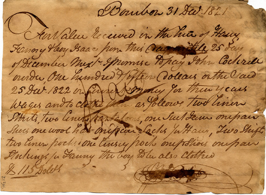 Hiring out agreement for an African American enslaved family, 31 December 1821