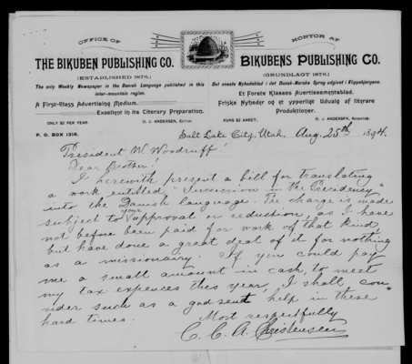 Letter from Carl Christian Anton Christensen, 25 August 1894 [LE-41263]