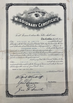 Community - Missionary Certificate for George A. Smith, 6 July 1898 [C-89]
